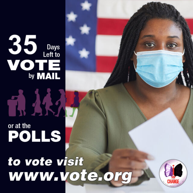 35 DAYS left for EARLY VOTING by Mail or at the POLLS. 
Are you registered to vote? Have you checked your registration?

Check your status or register here: 
https://www.vote.org

#VoteReady #iVoteiMatter 
#bwaiamthechange #bwa-inc