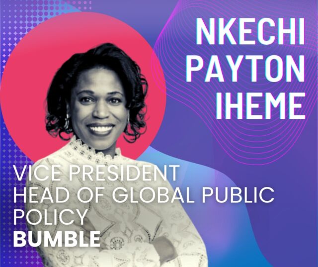 Recognizing the impact of Nkechi "Payton" Iheme, VP, Head of Global Public Policy, Bumble. Iheme’s exemplary leadership and work foster gender equality in the tech space. #womensmonth #iamthechange #bwainc