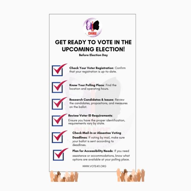 We are less than 24 hours away from the 2024 Election. Get Ready!! Here are six tips to help you prepare! 

You have ONE job on November 5th. Let's do this!

www.vote411.org

#vote 
#EveryVoteCounts