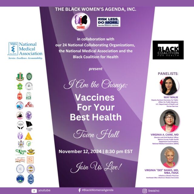 📢 Tonight's the Night! Join us for an Important Townhall Webinar!

Don’t miss @theblackwomensagendainc and a panel of distinguished experts discussing “I Am The Change: Vaccines For Your Best Health” 🌍. 

This Town Hall will increase awareness of critical prevention, testing, and treatment resources for respiratory viruses like COVID-19, flu, and RSV.

🗓️ Date: November 12th
🕣 Time: 8:30 pm ET

Let’s work together to stay informed and healthy. Register here: https://us06web.zoom.us/webinar/register/WN_C5pIyDF8Swmsayy8PiMT2Q

#RiskLessDoMore #VaccinesForYourBestHealth #IAmTheChange #BWAInc